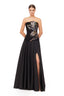 Noir Bloom Strapless Embellished Corset Gown with High Slit