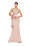 Blush Pink Strapless Embellished Sweetheart Mermaid Evening Gown with Statement Bow