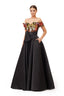 Black Off-Shoulder Floral Embroidered Ball Gown with Satin Oversized Bow