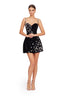 Black Velvet Embellished Sweetheart Mini Cocktail Dress with Crystal Floral Details