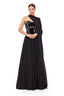 Black Crystal Embellished Sweetheart Chiffon Evening Gown with Draped Shoulder Scarf