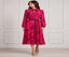 Fuchsia Floral Print Belted High-Neck Midi Dress