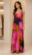 Sunset Watercolor Sleeveless Maxi Dress – Women's Abstract Print Flowy Resort Dress