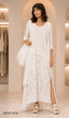 Ivory Layered Maxi Co-Ord Set – Elegant Asymmetrical Cardigan & Printed Wide-Leg Pants