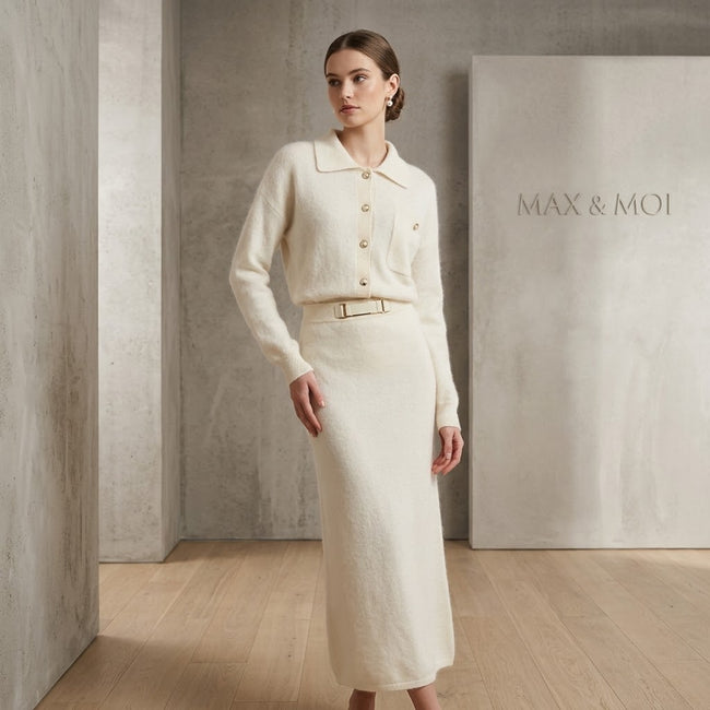 Max & Moi LEONA Wool & Cashmere Collared Cardigan Shirt - White Hover Image