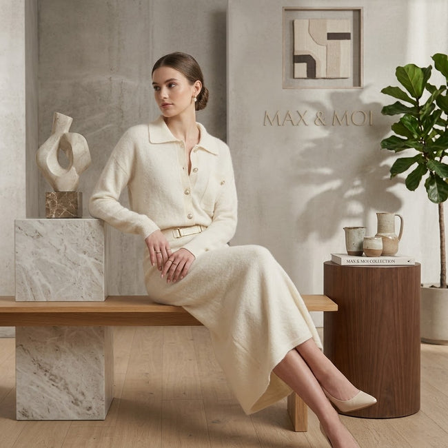 Max & Moi LEONA Wool & Cashmere Collared Cardigan Shirt - White Main Image