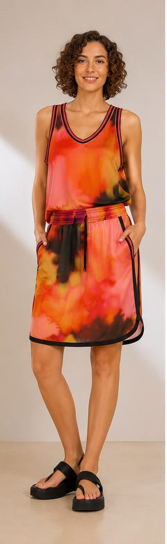 Sunset Tie-Dye Tank Top & Mini Skirt Co-ord Set with Sporty Trim