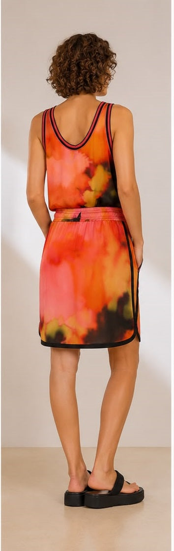 Sunset Tie-Dye Tank Top & Mini Skirt Co-ord Set with Sporty Trim Main Image
