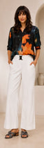 Women’s Blurred Floral Silk-Look Blouse with Roll-Up Sleeves - Only Top