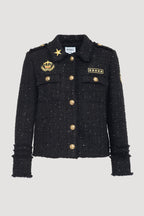Tweed shirt jacket with patches