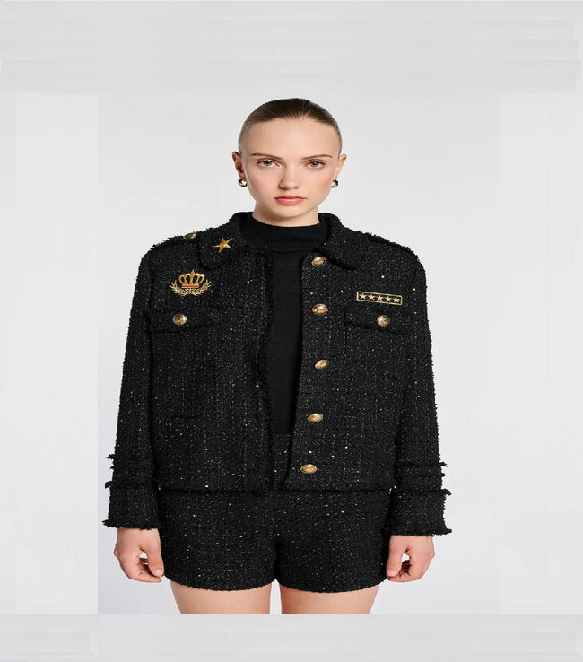 Tweed shirt jacket with patches Hover Image