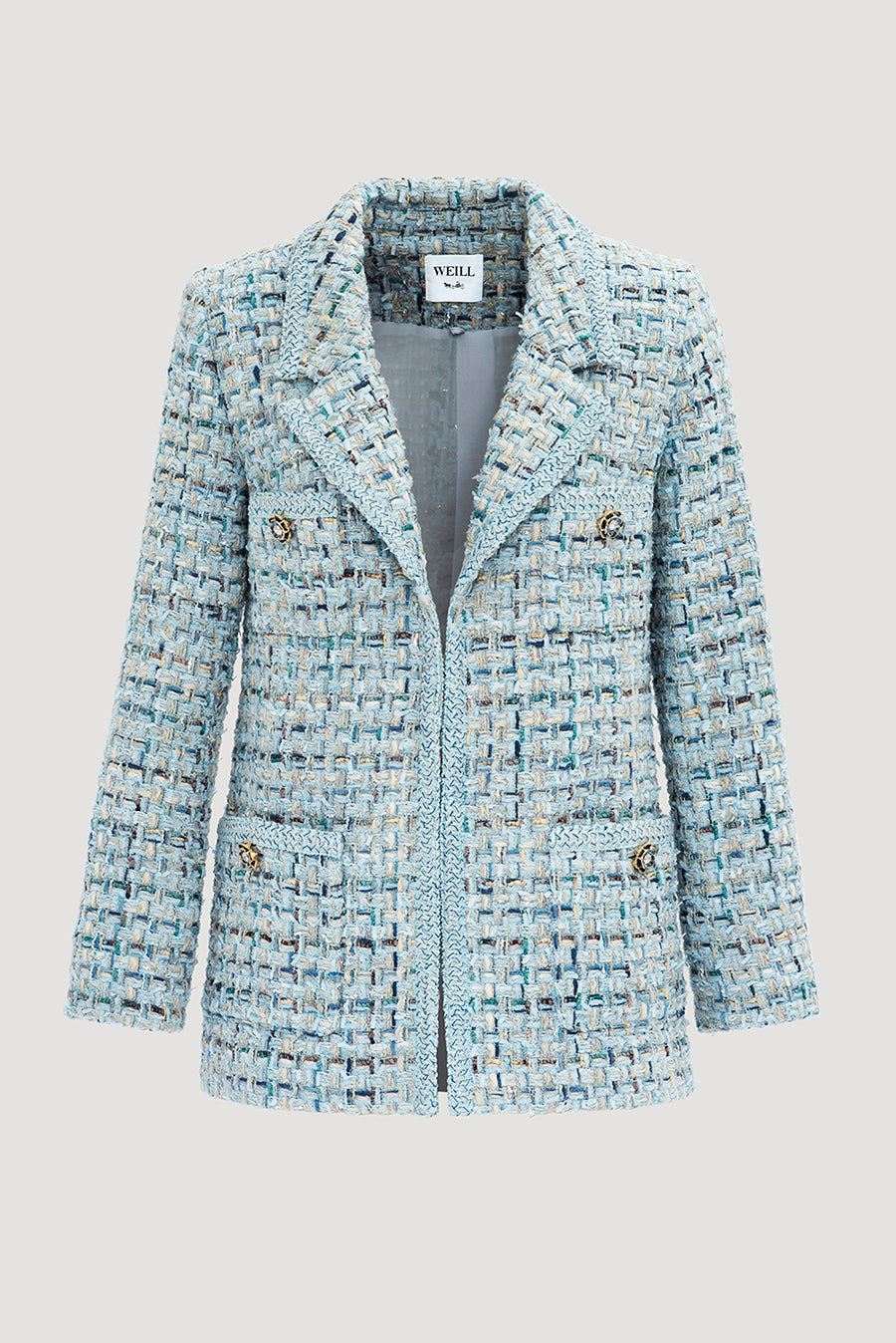 Pastel tweed blazer with braiding