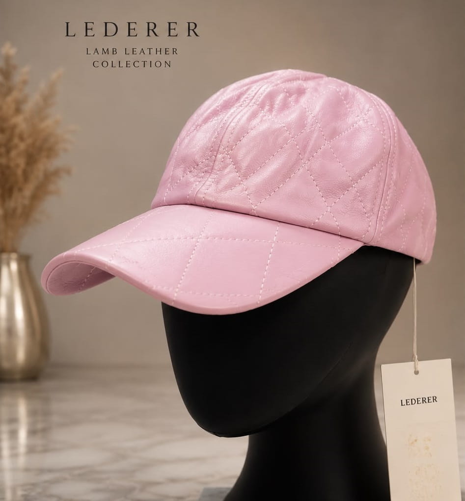 Blush Pink Genuine Lamb Leather Baseball Cap – Premium Adjustable Unisex Cap
