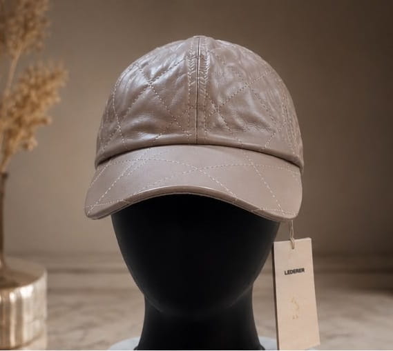 Taupe Genuine Lamb Leather Baseball Cap – Premium Adjustable Unisex Cap