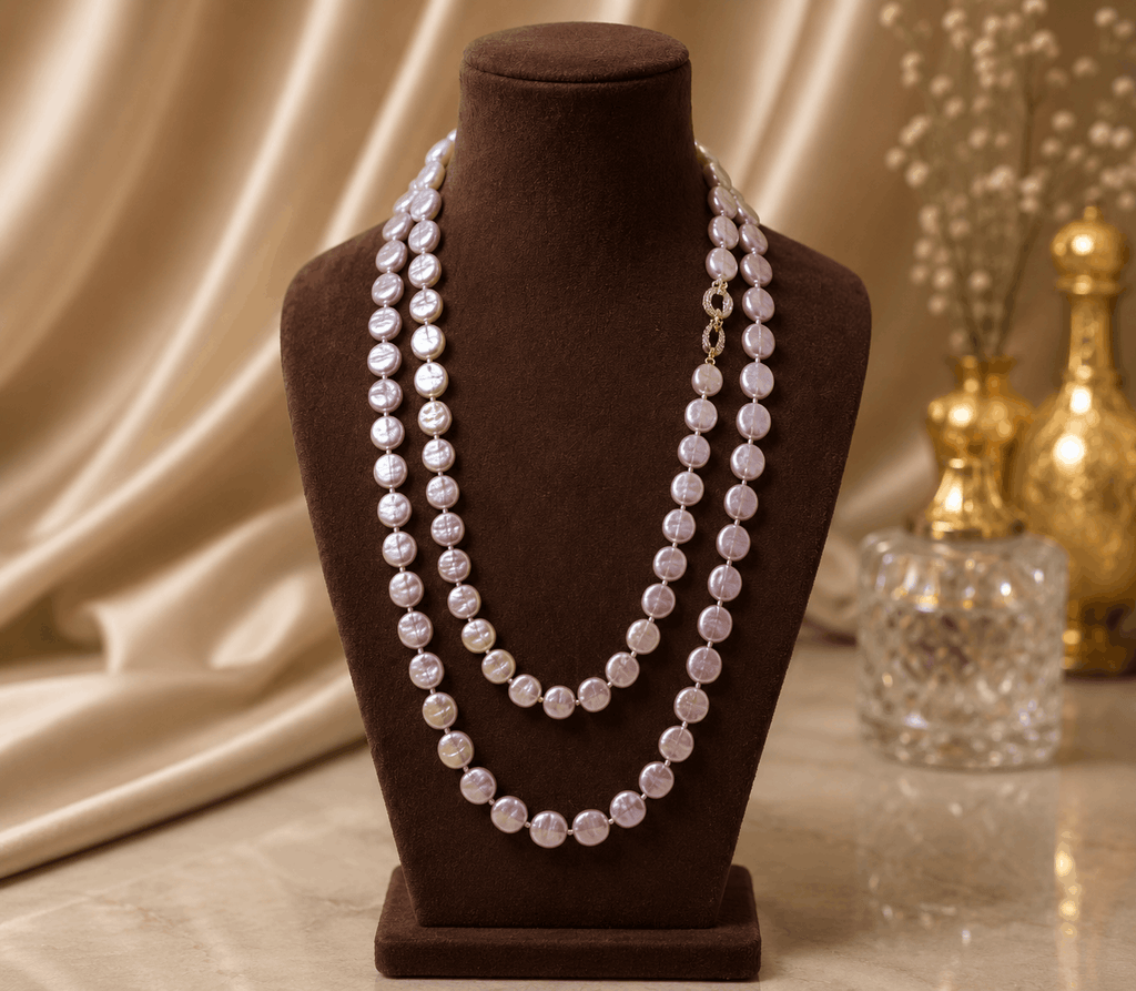 Natural Lavender Coin Pearl Freshwater Necklace – 50"