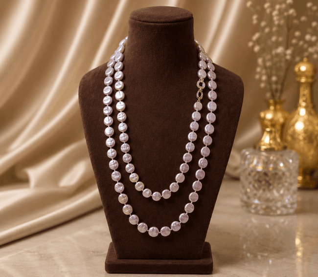 Natural Lavender Coin Pearl Freshwater Necklace – 50" Hover Image
