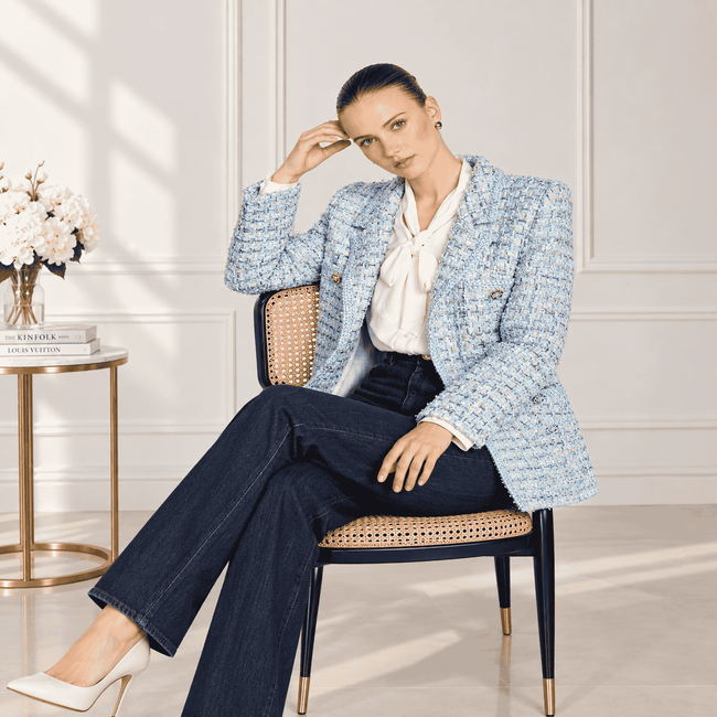 Pastel tweed blazer with braiding Hover Image