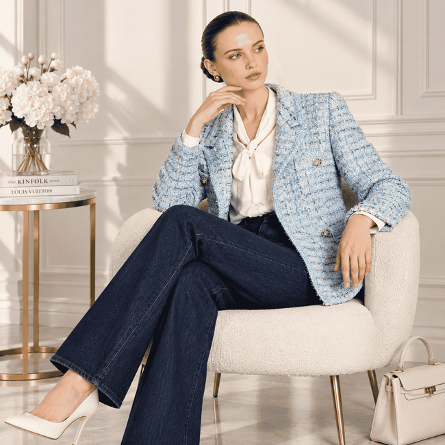 Pastel tweed blazer with braiding Main Image