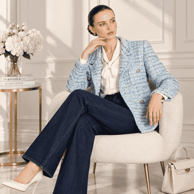 Pastel tweed blazer with braiding Main Image