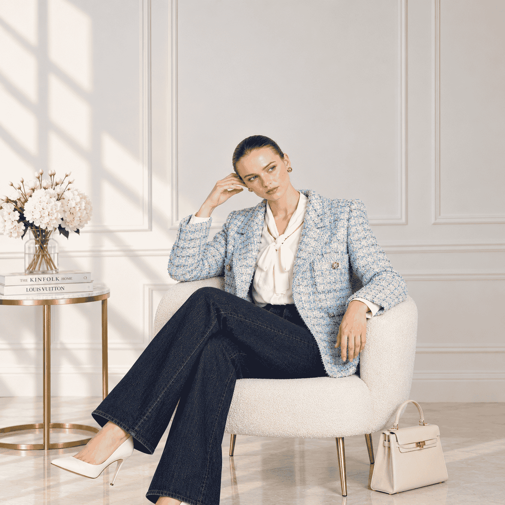 Pastel tweed blazer with braiding