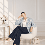 Pastel tweed blazer with braiding
