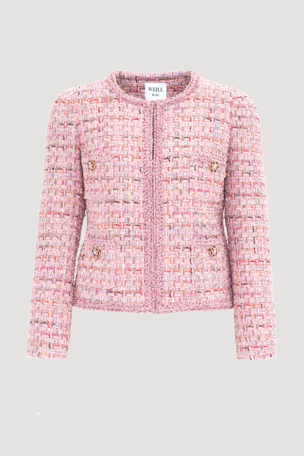 Pastel tweed jacket with braiding