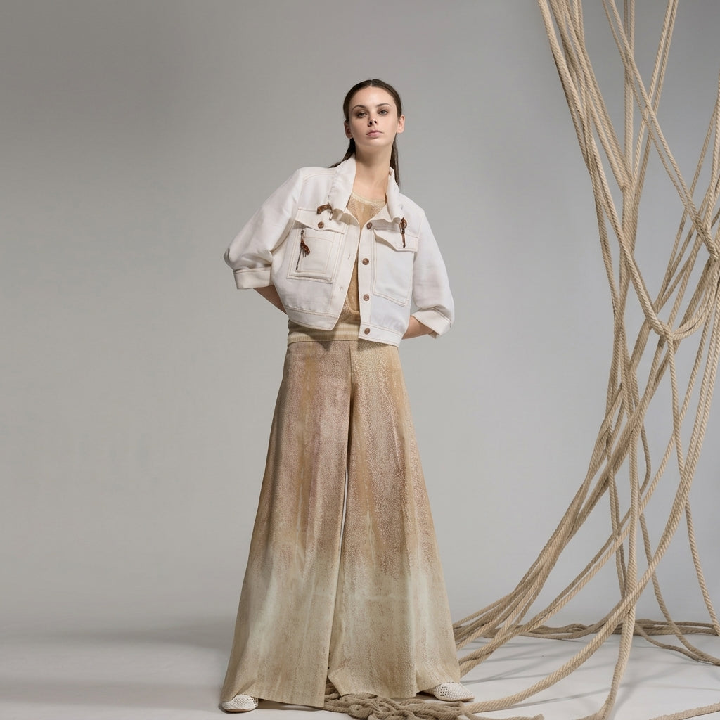 Tricot Chic Beige Washed-Effect Wide-Leg Trousers