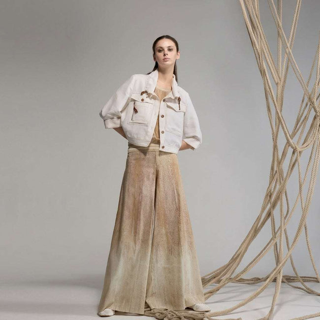 Tricot Chic Beige Washed-Effect Wide-Leg Trousers Main Image