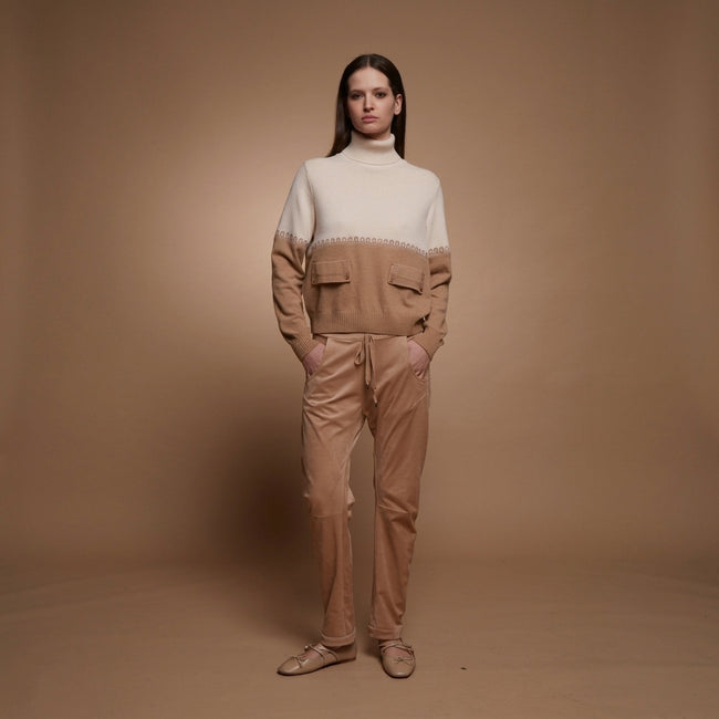 Tricot Chic Two-Tone Embroidered Turtleneck Sweater Hover Image