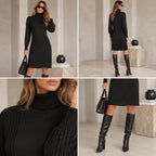 Tricot Chic Black Textured Polo Neck Dress