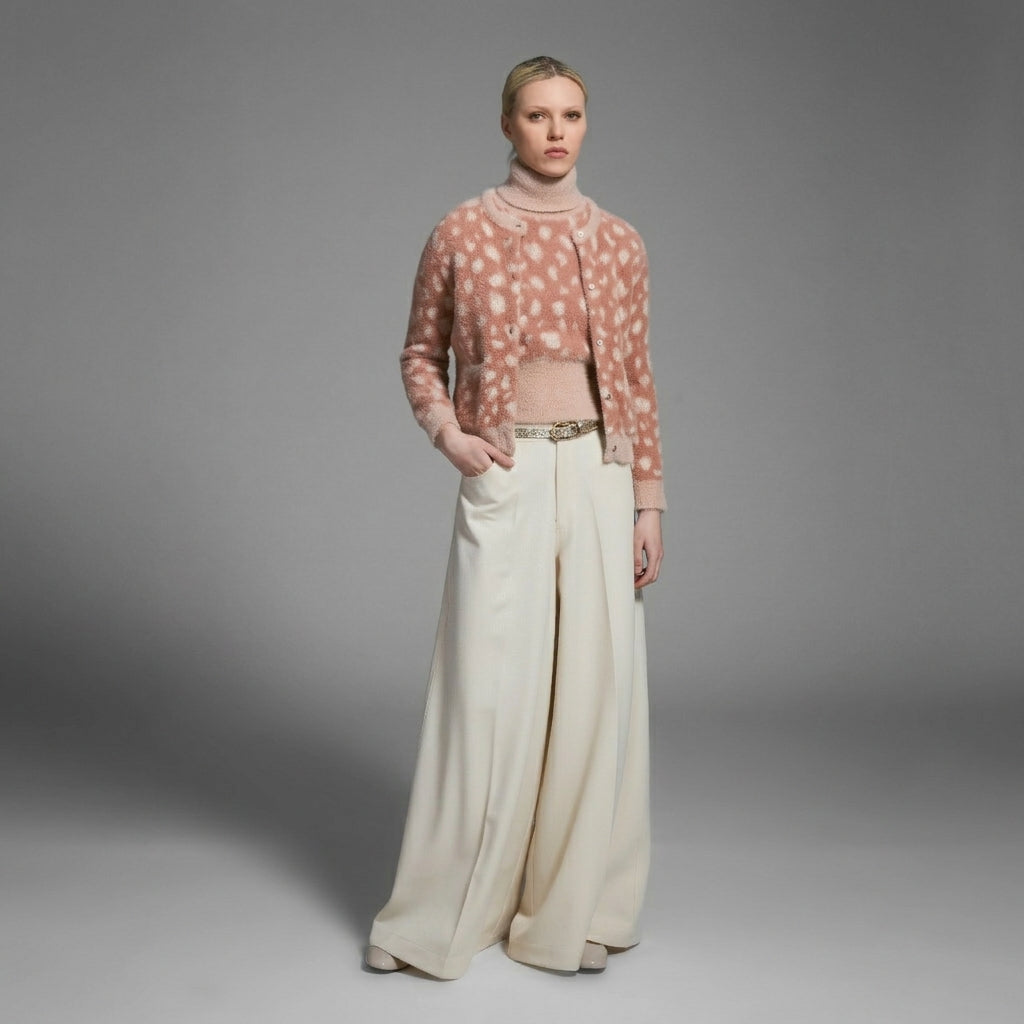 Tricot Chic Peach Polka Dot Cardigan