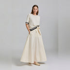 Tricot Chic Beige Contrast Trim Short-Sleeve Top