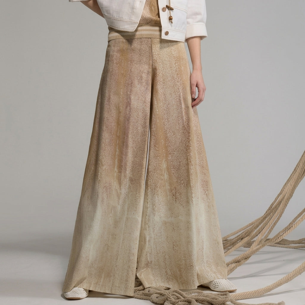 Tricot Chic Beige Washed-Effect Wide-Leg Trousers