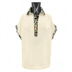 Tricot Chic Kaki Printed Collar Short Sleeve Top