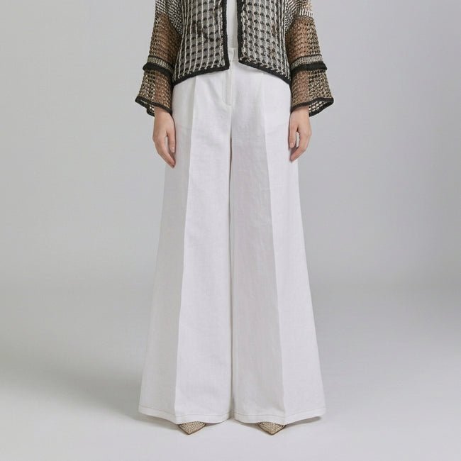 Tricot Chic Ivory Wide-Leg Tailored Trousers Main Image