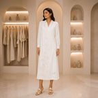 Women’s Collared Angrakha Style Maxi Dress with Subtle Floral Embroidery