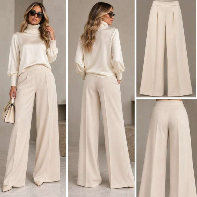 Tricot Chic Cream Wide-Leg Palazzo Trousers Hover Image