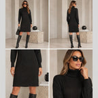 Tricot Chic Black Textured Polo Neck Dress