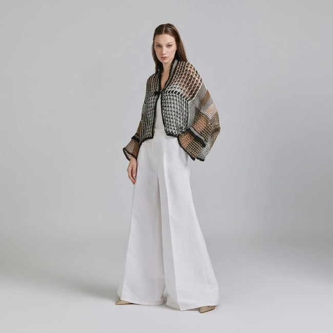 Tricot Chic Ivory Wide-Leg Tailored Trousers Hover Image