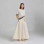 Tricot Chic Ivory Tie-Belt A-Line Maxi Skirt