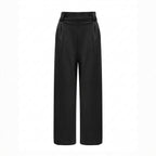 Tricot Chic Luxury Black Wide-Leg Pants with Pleated Waist