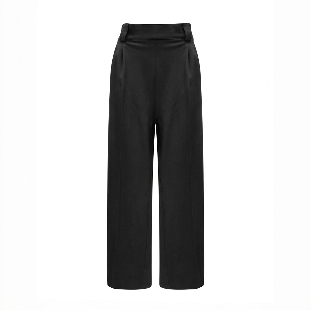 Tricot Chic Luxury Black Wide-Leg Pants with Pleated Waist