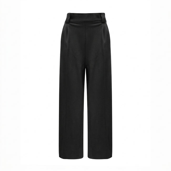 Tricot Chic Luxury Black Wide-Leg Pants with Pleated Waist Hover Image