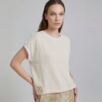 Tricot Chic Black Contrast Blue Trim Short-Sleeve Top