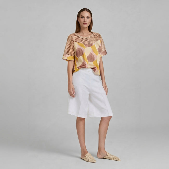 Tricot Chic Crochet Detail Print Top Hover Image