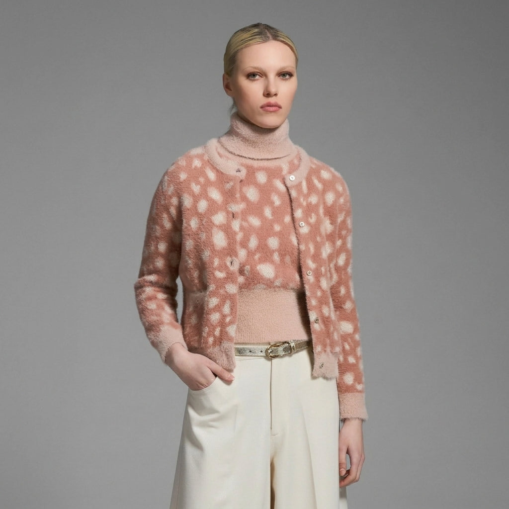 Tricot Chic Peach Polka Dot Cardigan