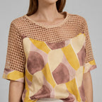 Tricot Chic Crochet Detail Print Top