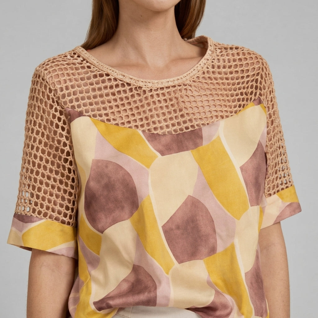 Tricot Chic Crochet Detail Print Top