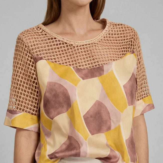 Tricot Chic Crochet Detail Print Top Main Image