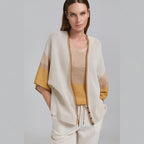 Tricot Chic Beige Color Block Kimono Sleeve Knit Cardigan